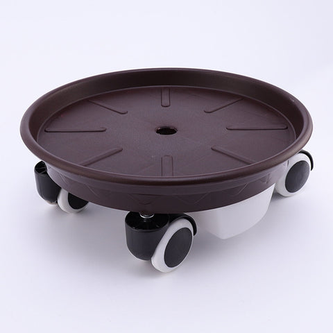 Worgeous Movable Flower Pot Mat with Water Box for Plants Made of Durable Plastic in Brown 27CM Outside