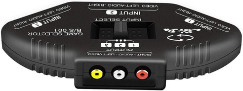 3 Way Port RCA Audio and Video Composite AV Switcher Selector Distribution Switch Box (3 Input 1 Output) for Wii, Xbox, DVD, PS2, Cable Box