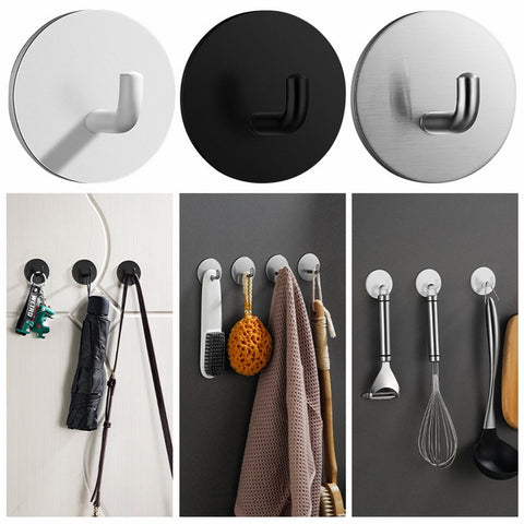 Adhesive Hooks Heavy Duty Waterproof in Shower Hooks for Hanging Loofah, Towels Clothes for Bathroom Removable Stainless Steel Brush Nickel Adhesive Wall Hooks 4 Pcs (Sliver) 1.8x1.8 1.8" x 1.8" White
