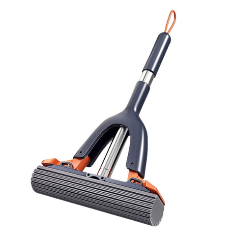 Sponge Mop with Roller Wringer Self Squeezing Floor Cleaner No Hand Contact Thickened Rubber Head for Tile Hardwood (37cm)