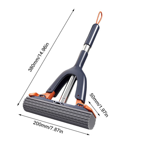Sponge Mop with Roller Wringer Self Squeezing Floor Cleaner No Hand Contact Thickened Rubber Head for Tile Hardwood (37cm)