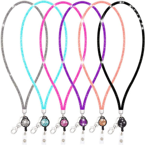 Retractable ID Badge Holder with Bling Neck Strap Lanyard, Heavy Duty Bling Badge Reel with Clear Card Holder for Office Worker Teacher Doctor (Sky Blue/1 Pcs) 3.54x2.64 3.54" x 2.64" Hot Pink