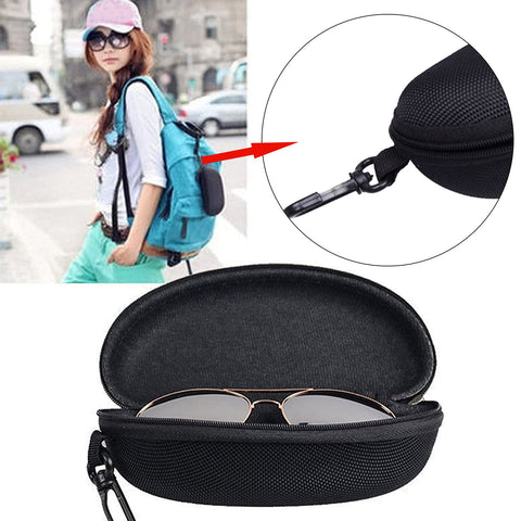 1 Pack Sunglasses Case,Glasses Case with Carabiner Travel Zipper,Hard EVA Shell Shockproof Sport Glasses Case,Portable Zipper Protect Case with Clip,Fit for All Glasses, Safety Goggles(Hot Pink) Black