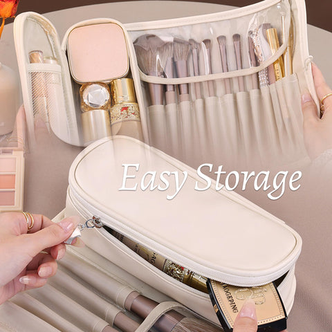 1pcs Toiletry Bag - Makeup Bag - Portable Foldable Makeup Bag, Multi-Compartment Cosmetic Box, Waterproof Travel & Daily Storage Bag Made of PU Leather