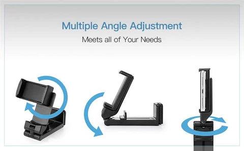 Phone Holder Desk - Tablet Holder - Smartphone Stand - Foldable - Adjustable - Universal - Desk Accessories - Phone Stand - Compact - Travel - Black - 1 piece