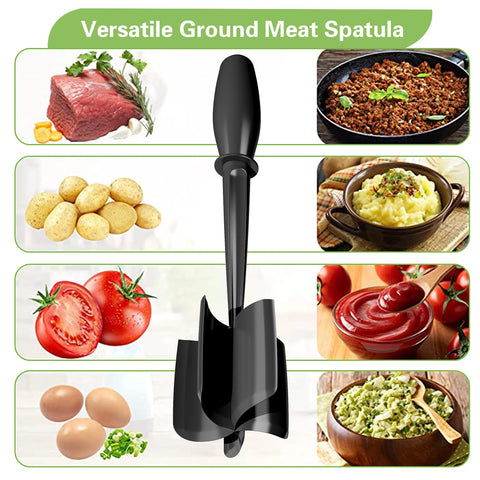 Minced Meat Ruller - Potato Masher - Meat Masher - Mashed Potatoes - Meat Chopper - Kitchen Utensils - Vegetable Masher - Hamburger Chopper - Mashed Potato Masher - Kitchen Tools - Meat Chopper - Heat Resistant - Spatula - Black - 1 Piece