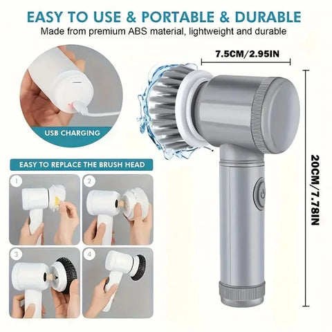 Electric Cleaning Brush - Spin Scrubber - Cordless Scrubbing Brush - Bathroom Cleaner - Power Scrubber - Tile Brush - Grout Brush - Kitchen Cleaning Tools - USB Rechargeable - Polishing Machine - With 5 Attachments - White - 1 Set