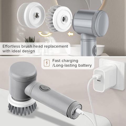 Electric Cleaning Brush - Spin Scrubber - Cordless Scrubbing Brush - Bathroom Cleaner - Power Scrubber - Tile Brush - Grout Brush - Kitchen Cleaning Tools - USB Rechargeable - Polishing Machine - With 5 Attachments - White - 1 Set
