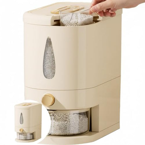 Rice container - Organizer - Storage box - Rice bin - Rice storage - Grain storage - Storage cabinet - Rice organizer - Kitchen dispenser - With measuring cup - White - 1 piece