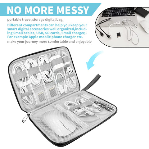 Cable Organizer - Electronics Organizer - Travel Bag - Cable Bag - Storage Bag - Charger - Power Bank - USB Stick - SD Card - Travel Accessories - Holiday - Office - Water-Repellent - Cable Management - Black - 1 Piece (Excluding Accessories)