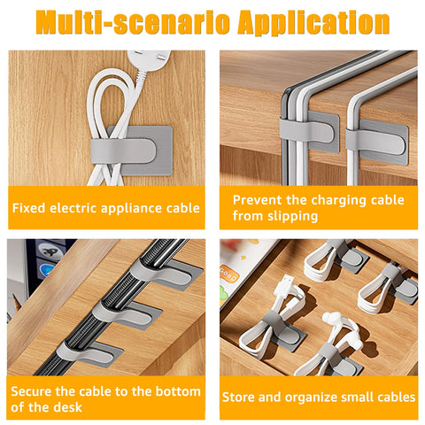 Cable Clips - Cable Management - Cable Organizer - Cable Holder - Self-Adhesive - Velcro - Cable Ties - Cord Clips - Desk Accessories - Cable Management - Cord Holder - Office - Gaming Setup - Cable Tie - Organize - Gray - 80 Pieces