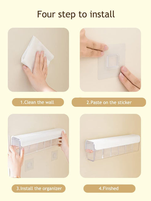 Underwear organizer - Sock organizer - Wardrobe organizer - Wall mounted - No drilling - Storage box with 6 compartments - Lingerie storage - Self-adhesive - Cable organizer - Transparent - Storage system - Space saving - White - 1 piece