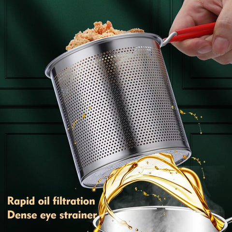 Deep Fryer - Mini Deep Fryer - Stainless Steel Oil Pan - Tempura Pan - Cooking Pan with Frying Basket - French Frying Pan - Induction and Gas - Frying Pan - Deep Fryer with Lid - Kitchen Accessories - Frying Set - Pans - Oil Filter - Sauté Pan - Silver -