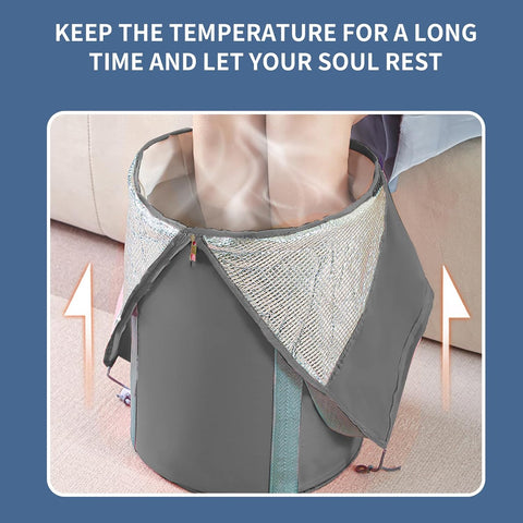 Foot Bath - Foot Bath - Foldable Bucket - Portable Water Bag - Collapsible Wash Basin - Wellness - Home Spa - Foot Warmer - High Edge - With Lid - Thermal Insulation - Travel and Camping - Waterproof - Gray - 1 Piece