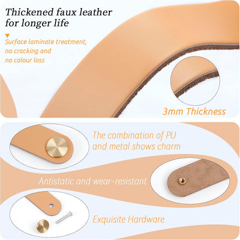Leather Handles - Furniture Handles - Kitchen Handles - Door Handles - Cabinet Handles - Drawer Knobs - Furniture Hardware - Kitchen Hardware - Handles - Leather - Leather - Kitchen Renovation - Industrial - Brass - Pitch 128mm - Handles - Nude - Set of 6
