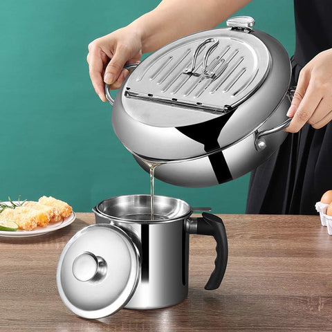Deep fryer - Tempura pan - 20 cm - Stainless steel pan - Kitchen accessories - Japanese deep fryer - Induction deep fryer - Deep fryer - Cooking pot - Stainless steel pan - Small deep fryer - Kitchen utensils - Household - Silver - 1 piece