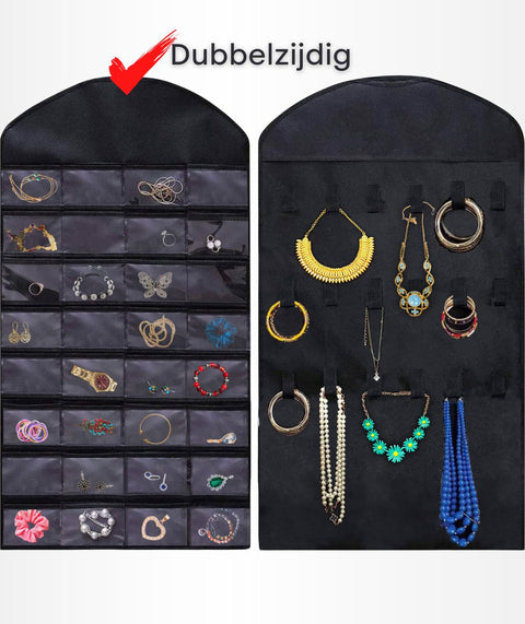 Aerend - Jewelry organizer - Double-sided hanging and transparent jewelry stand - Storage accessories - Over-the-door storage bag in black - For necklaces, earrings, sunglasses, rings, makeup