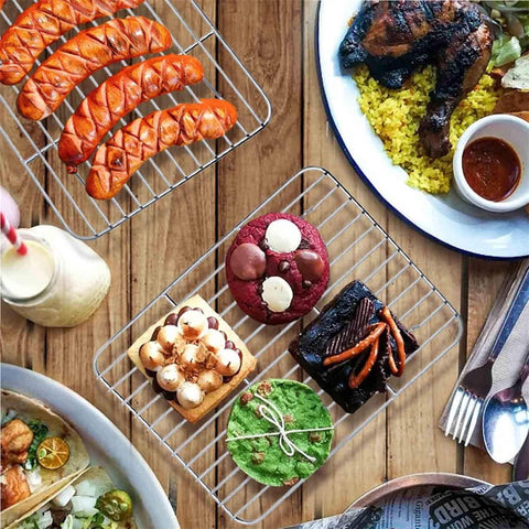 1 Pack High Strength Stainless Steel Grill Racks,QZS Nonstick Roasting Racks,Rectangle Wire Net Rack,Kitchen Baking Rack,Nonstick Wire Grill Net,for Picnic Camping Barbeque Party 11"x 9 8"×6"×0.6"