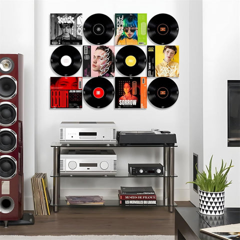 No Drill Vinyl Record Wall Mount Display Shelf,Clear Acrylic Vinyl Holder,Wall Mount Album Storage Shelves,Self Adhesive Wall Hangers Holder,for Home Office Living Room Decor 18 Pcs
