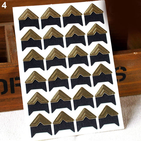 opvise 120Pcs Self-Adhesive Photo Frame Corner Sticker Craft Scrapbook Album Decor Silver Gold
