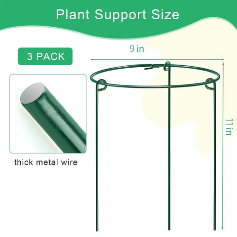 Tutuviw 3 Pcs Garden Plant Support Rings for Potted Plant,9x11in Round Metal Plant Stakes Rings,Garden Plant Support Brace,Peony Cages Support Stakes Ring,Plant Support Stakes for Indoor Outdoor 9"