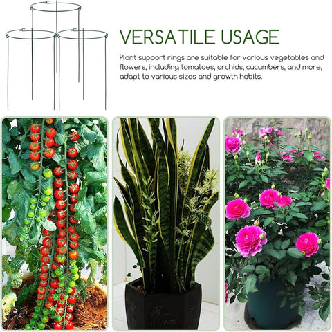 Tutuviw 3 Pcs Garden Plant Support Rings for Potted Plant,9x11in Round Metal Plant Stakes Rings,Garden Plant Support Brace,Peony Cages Support Stakes Ring,Plant Support Stakes for Indoor Outdoor 9"