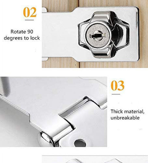 2 Packs Keyed Locks Twist Knob Locking Hasp for Small Doors, Cabinets and More,Stainless Steel Steel, Catch Latch Safety Lock with Keys (4inch, Silver)