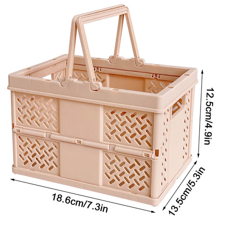 Foldable Storage Baskets with Handle, Portable Shower Basket, Vegetable Fruit Storage Organizers Box, Multifunctional Shopping Basket Outdoor Picnic Basket for Home, Picnic, Shopping Pink