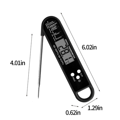 Meat Thermometer Digital, Instant Read Waterproof Food Thermometer, Instant Read Meat Thermometer, Digital T-hermometer with Long Probe, for Cooking, Grill, Candy, Kitchen, Stocking Stuffers Black