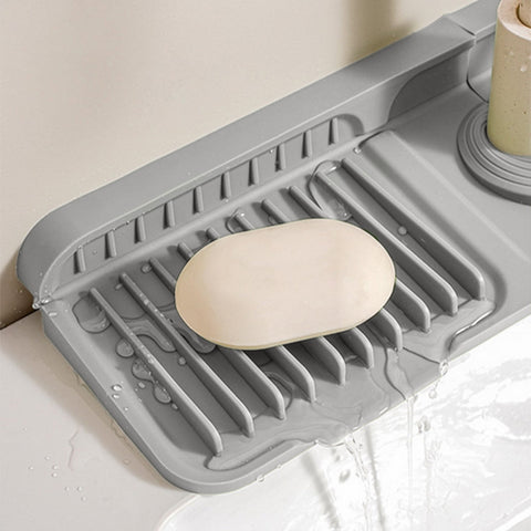 Silicone Sink Splash Guard, Kitchen Sink Accessory with Drip Tray, Button Style Silicone Faucet Drains Mat, Bathroom Kitchen Splashs Guard Countertop Storage Mat Green