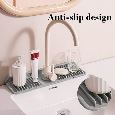Silicone Sink Splash Guard, Kitchen Sink Accessory with Drip Tray, Button Style Silicone Faucet Drains Mat, Bathroom Kitchen Splashs Guard Countertop Storage Mat Green
