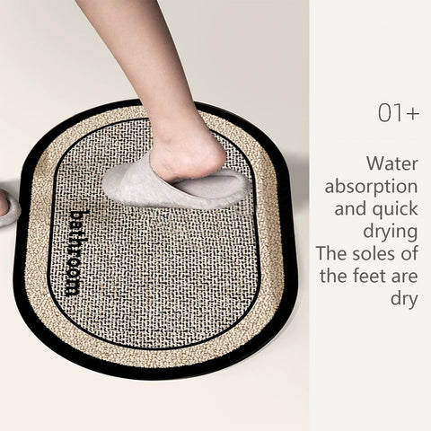 Thin Bath Mat, Super Absorbent Quick Dry Thin Bathroom Rugs, Elliptical Bath Antis-skids Mat, Fit Under Door, Non Slip Rubber Backed Mat, Washable Bathroom Floor Mats Black