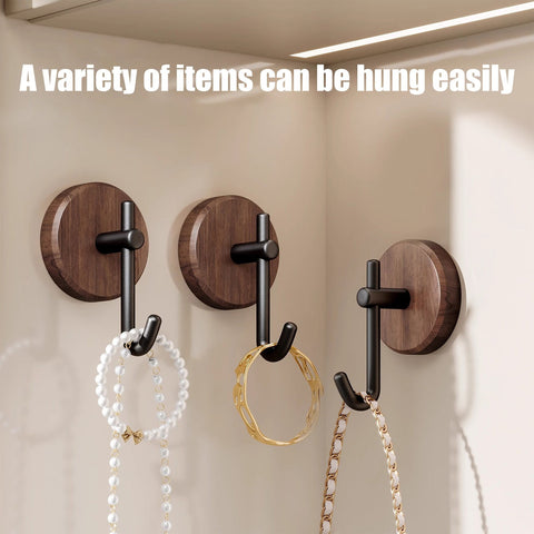 Wreath Hanger for Front Door, No Drilling Walnut Hook, Stick on Wall Hook, Self-Adhesive Household Hook for Towels, Keys, Hats, Coats, Bags 2PCS Black