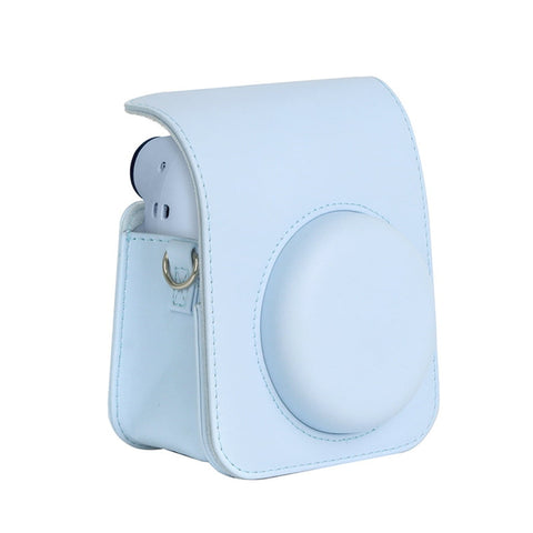 For Instax Mini 12 Camera Case PU Leather Soft Silicone Cover Bag for Fujifilm Polaroid Film Camera Bag w/Shoulder Strap Jasmine white