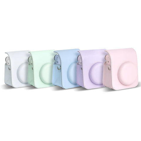 For Instax Mini 12 Camera Case PU Leather Soft Silicone Cover Bag for Fujifilm Polaroid Film Camera Bag w/Shoulder Strap Mint Green
