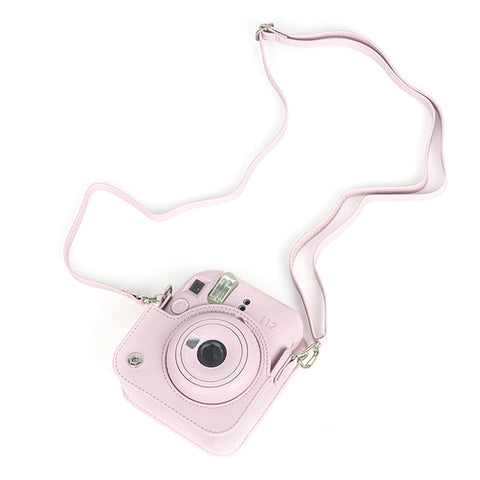 For Instax Mini 12 Camera Case PU Leather Soft Silicone Cover Bag for Fujifilm Polaroid Film Camera Bag w/Shoulder Strap Mint Green
