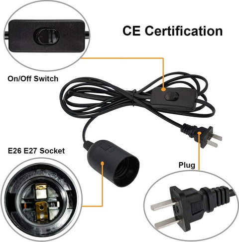 Plug in Hanging Light Kit, Retro Hanging Lights with Plug in Cord, E26 E27 Industrial Pendant Light Fixture, 5.9 FT Cord with On/Off Switch Hanging Lamp for Living Room Bedroom 2 Pack Black