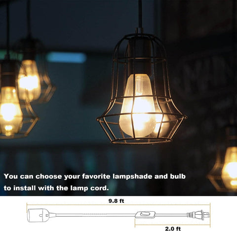 Plug in Hanging Light Kit, Retro Hanging Lights with Plug in Cord, E26 E27 Industrial Pendant Light Fixture, 5.9 FT Cord with On/Off Switch Hanging Lamp for Living Room Bedroom 2 Pack Black