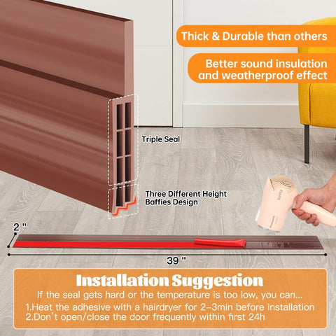 Door Draft Stopper, 37 Inch Under Door Sweep Bottom Blocker with Rubber Seal Strip, Under Door Seal for Exterior/Interior, Soundproof Weather Stripping Door Seal(White) 1PC Black