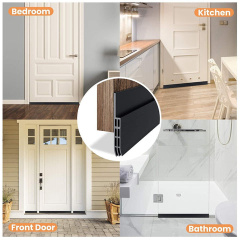 Door Draft Stopper, 37 Inch Under Door Sweep Bottom Blocker with Rubber Seal Strip, Under Door Seal for Exterior/Interior, Soundproof Weather Stripping Door Seal(White) 2PC Black