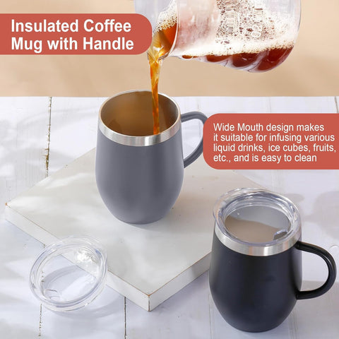 12oz Insulated Coffee Mug with Handle Stainless Steel Insulated Coffee Mug Double Wall Vacuum Travel Mug Tumbler Cup with Sliding Lid Travel Coffee Cup Thermal Cup Pink