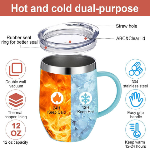 12oz Insulated Coffee Mug with Handle Stainless Steel Insulated Coffee Mug Double Wall Vacuum Travel Mug Tumbler Cup with Sliding Lid Travel Coffee Cup Thermal Cup Yellow