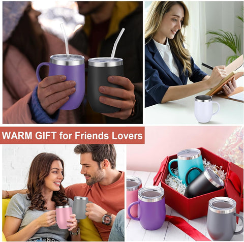 12oz Insulated Coffee Mug with Handle Stainless Steel Insulated Coffee Mug Double Wall Vacuum Travel Mug Tumbler Cup with Sliding Lid Travel Coffee Cup Thermal Cup Yellow
