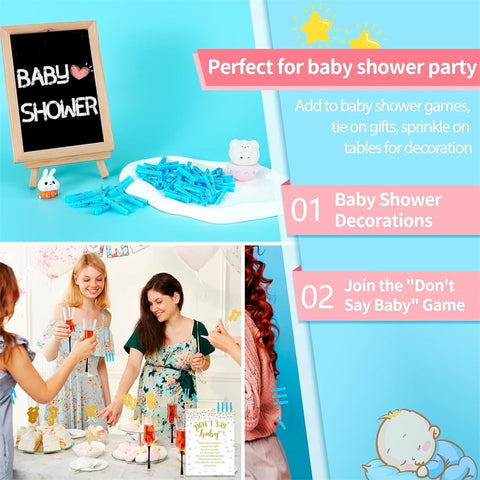 Tutuviw 100Pcs Blue Clothes Pins for Baby Shower Game Mini Premium Plastic Clothespins Small Baby Shower Decorations for Party Gender Reveal Game DIY Blue