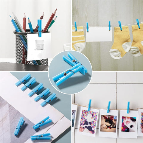 Tutuviw 100Pcs Blue Clothes Pins for Baby Shower Game Mini Premium Plastic Clothespins Small Baby Shower Decorations for Party Gender Reveal Game DIY Blue