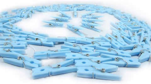 Tutuviw 100Pcs Blue Clothes Pins for Baby Shower Game Mini Premium Plastic Clothespins Small Baby Shower Decorations for Party Gender Reveal Game DIY Blue