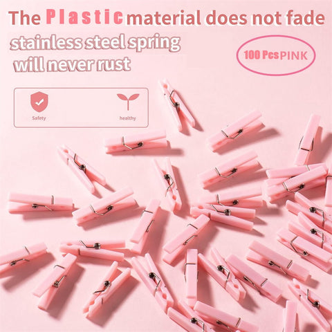 Tutuviw 100Pcs Blue Clothes Pins for Baby Shower Game Mini Premium Plastic Clothespins Small Baby Shower Decorations for Party Gender Reveal Game DIY Pink