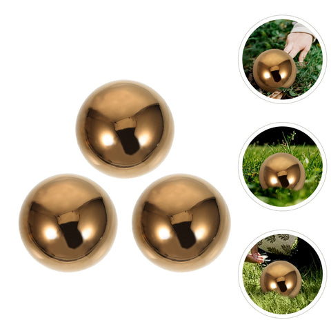 HOOWIFFY 3pcs Golden Stainless Steel Hollow Spheres Reflective Garden Ornaments Outdoor Yard Decor