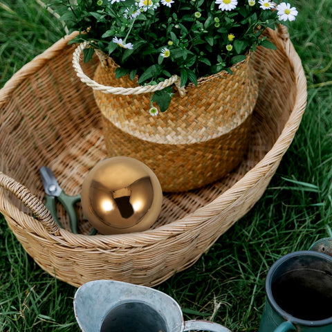 HOOWIFFY 3pcs Golden Stainless Steel Hollow Spheres Reflective Garden Ornaments Outdoor Yard Decor