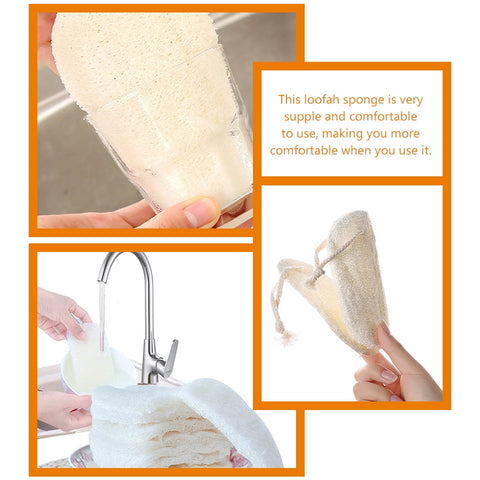 HOOWIFFY 3-Pack Natural Loofah Sponge Kitchen Scrubber Set with High Absorption Beige Multipurpose Cleaning Brushes